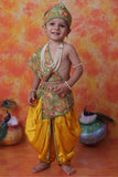 Mustard Yellow Krishna Janmashtami Dhoti Set with Paisley Print Angavastram for Boys