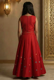 Red Embroidered Lehenga Choli Set with Net Dupatta For Girls