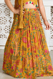 Girls Mustard Yellow Floral Printed Lehenga Choli With Dupatta