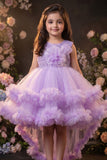 Girls Lavender High Low Party Dress with Sequin Bodice and Layered Tulle