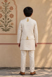 Beige Kurta Set  With Tropical Print Nehru Jacket For Boys