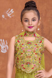 Girls Lime Green Embroidered Palazzo Set With Dupatta