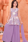 Lilac Multi-Thread Embroidered Palazzo Set for Girls