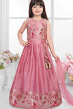 Pink Floral Embroidered Lehenga Choli with Dupatta For Girls