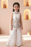 Girls White Floral Embroidered Sharara Set with Dupatta