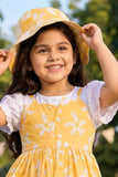Yellow Floral Printed Dress And Matching Sling Bag For Girls