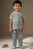 Grey Space Astronaut Print Cotton Night Suit Set For Boys