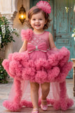 Girls Gajri Pink Sequin Net High-Low Party Frock