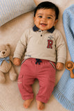 Beige Sweatshirt  with Dusty Rose Cargo Trouser Set