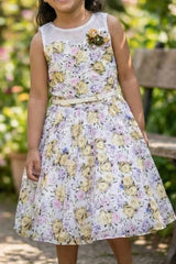 Ivory Floral Print Frock for Girls