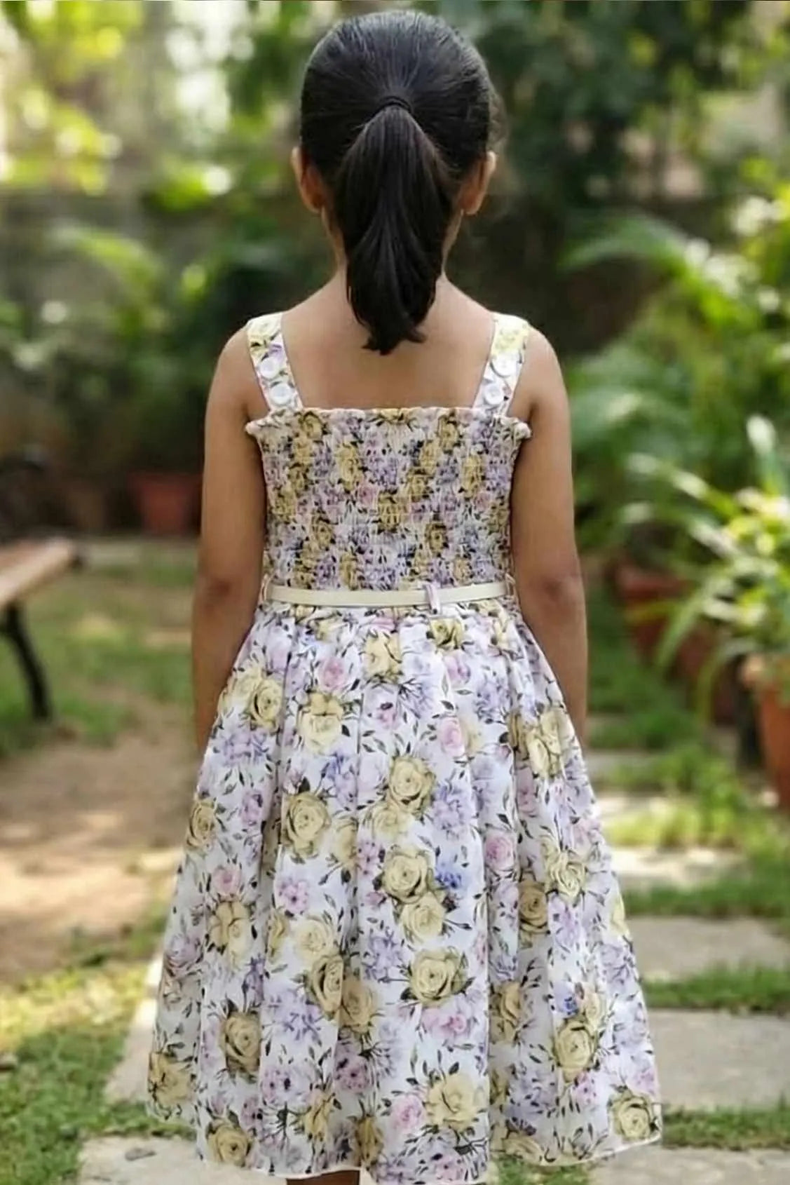 Ivory Floral Print Frock for Girls