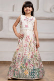 Cream Floral Embroidered Gown For Girls