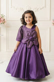 Wine Floral Embellished Party Gown For Girls