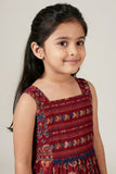 Girls Maroon Ethnic Printed Dress With Tiered Hem