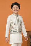 Cream Embroidered Kurta Set with Nehru Jacket For Boys