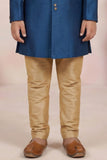 Elegant Boys Royal Blue Sherwani with Gold Motif Embroidery And Pyjama Set