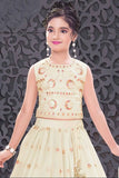 Cream Embroidered Lehenga Choli Set With Sequins Work And Dupatta For Girls