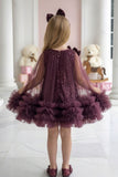 Wine Sequin Cape Style Party Frock For Girls
