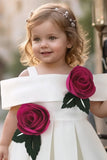 Girls White Party Wear Dress with 3D Rose Applique