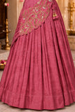 Girls Dusty Rose Embroidered Drape Saree Set