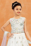 White Floral Embroidered Lehenga Choli with Dupatta For Girls