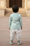Aqua Blue Geometric Printed Kurta And Dhoti  Set for Boys