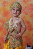 Mustard Yellow Krishna Janmashtami Dhoti Set with Paisley Print Angavastram for Boys