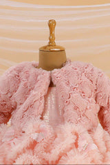 Pink Ruffled And Sequin Frock With Overcoat For Girls