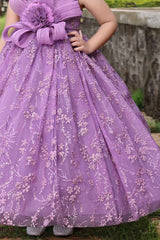 Purple Gown With Floral Embellished And Shimmer For Girls