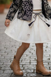 Cream Skirt Set with Black Embroidered Jacket For Girls