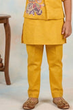 Boys Mustard Yellow Kurta Set with Elephant Embroidered Nehru Jacket