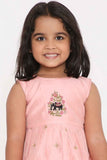 Pink Sleeveless Chanderi Silk Embroidered Frock For Girls