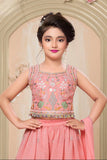 Peach Thread Embroidered Palazzo Set For Girls