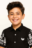 Black Typography Sleeve Shirt For Boys