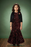 Black and Wine Sequin Mermaid Gown with Shrug For Girls