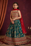 Girls Teal Green Floral Lehenga Choli with Dupatta and Traditional Embroidered Detailing