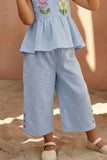 Blue Floral Appliqué And Palazzo Set For Girls