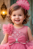 Girls Gajri Pink Sequin Net High-Low Party Frock