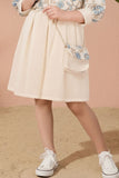 Beige Floral Embroidered Midi Dress with Sling Bag For Girls