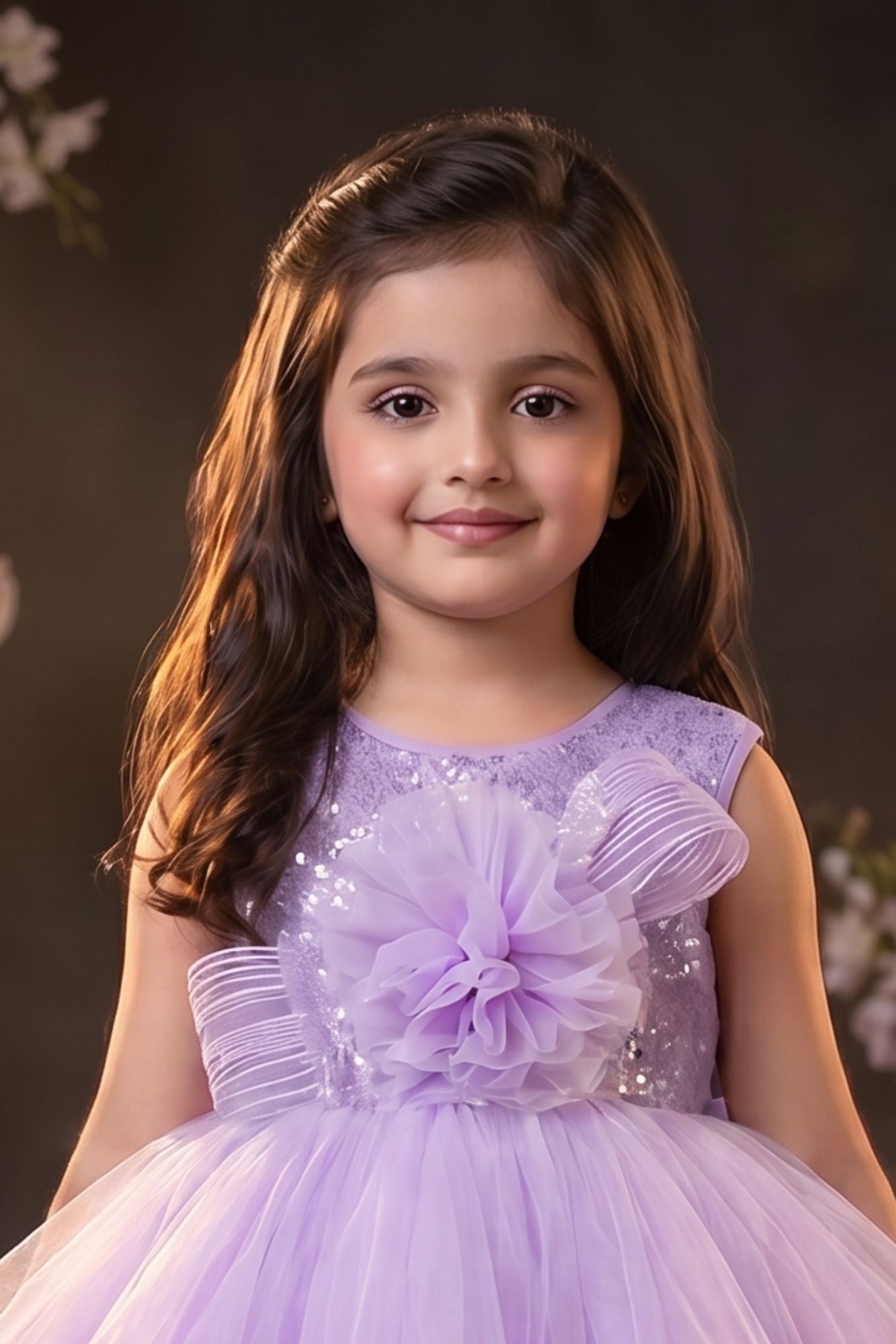 Girls Lavender High Low Party Dress with Sequin Bodice and Layered Tulle