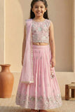 Pink Floral Embroidered Lehenga Choli with Dupatta For Girls