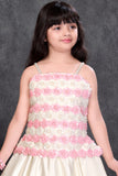 Off White And Pink Floral Applique Party Wear Gown for Girls