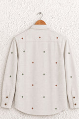 Boys Beige Geometric Embroidered Shirt