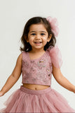 Pink Sequin One-Shoulder Lehenga Choli Set For Girls