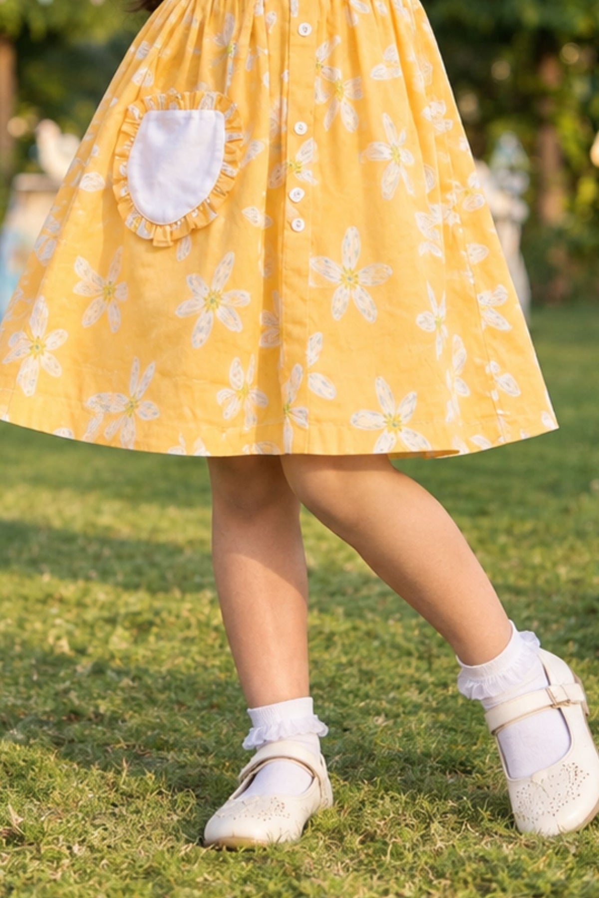 Yellow Floral Printed Dress And Matching Sling Bag For Girls