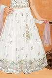 White Floral Embroidered Lehenga Choli with Dupatta For Girls