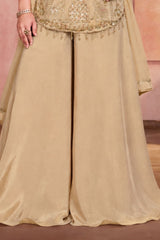 Girls Peach With Gold Elephant Motif Embellished Palazzo Set With Dupatta