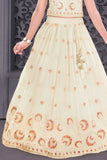 Cream Embroidered Lehenga Choli Set With Sequins Work And Dupatta For Girls