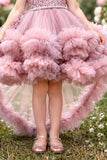 Girls Onion Pink Sequin Layered Ruffle Tailback Party Wear Frock
