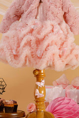 Pink Ruffled And Sequin Frock With Overcoat For Girls